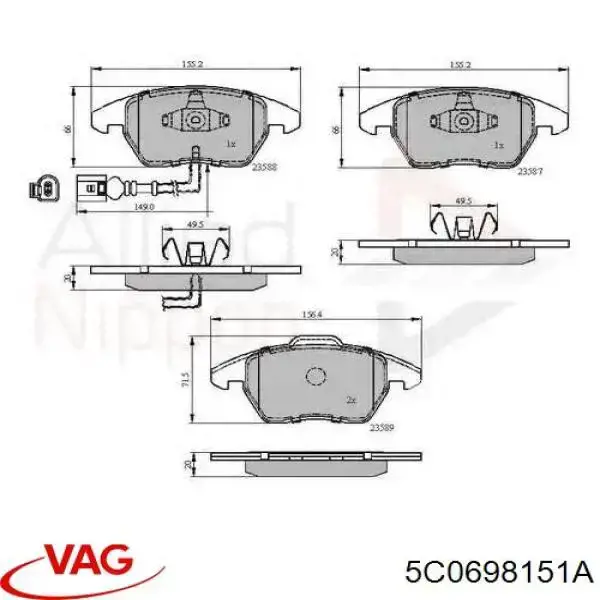5C0698151A VAG Klocki hamulcowe przednie tarczowe
