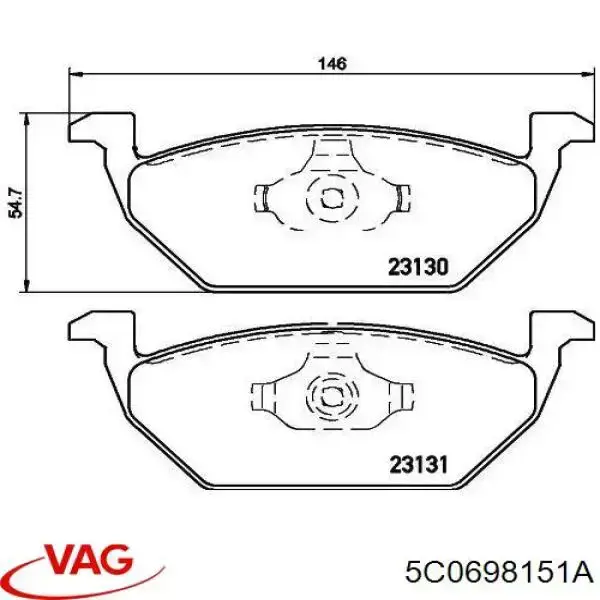 Klocki hamulcowe przednie tarczowe VAG 5C0698151A cena, od 43,90 USD