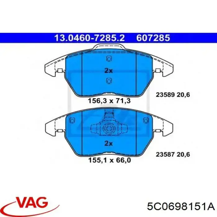 Do koszyka 5C0698151A VAG Klocki hamulcowe przednie tarczowe