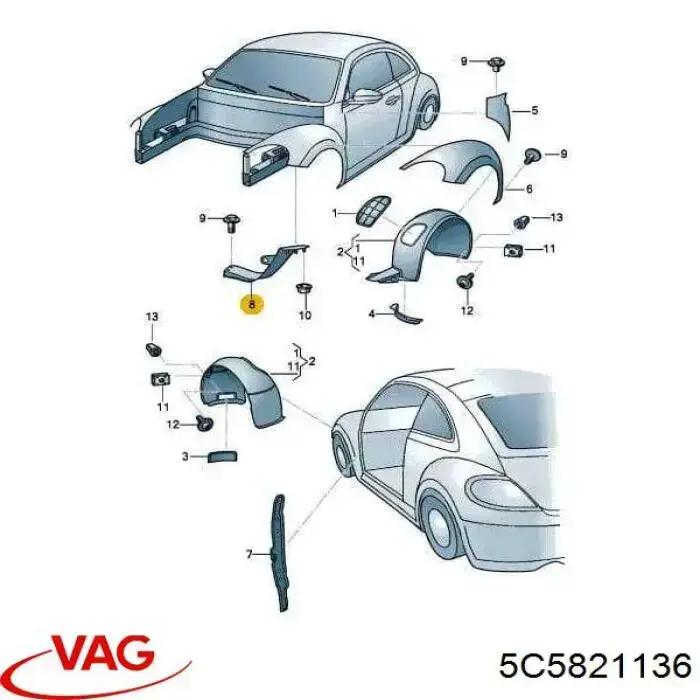 Wspornik do mocowania błotnika przedniego prawy przedni VAG 5C5821136 cena, od 96,41 USD