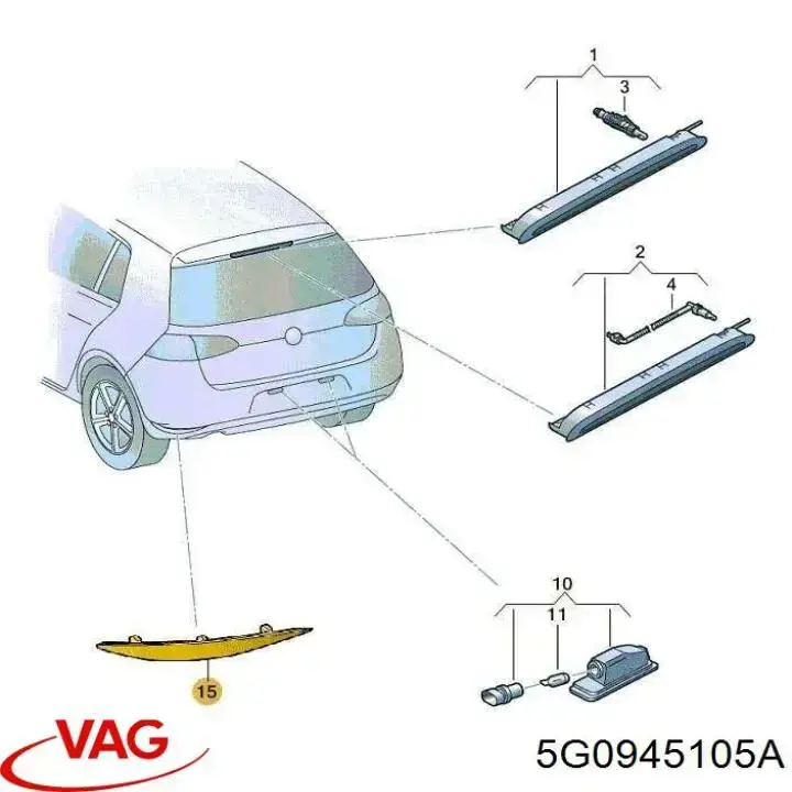 5G0945105A VAG Lampa odblaskowa zderzaka tylnego lewa