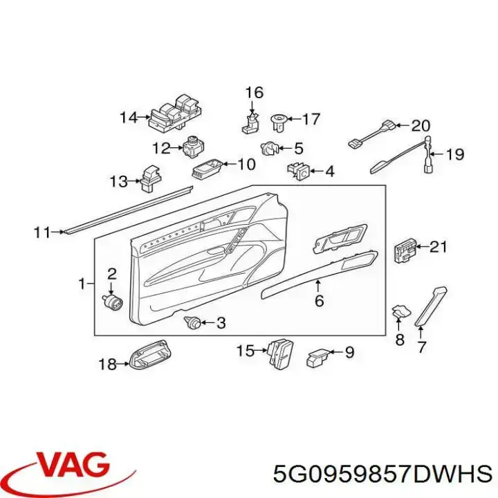 5G0959857DWHS VAG panel przyciskowy sterowania podnośnikiem szyby przedni lewy