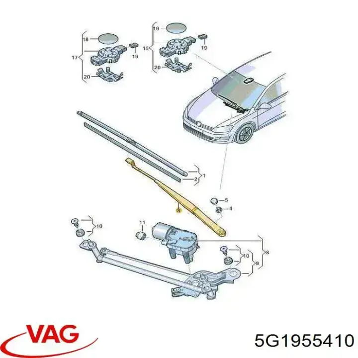 Ramię wycieraczki szyby przedniej VAG 5G1955410 cena, od 45,97 USD