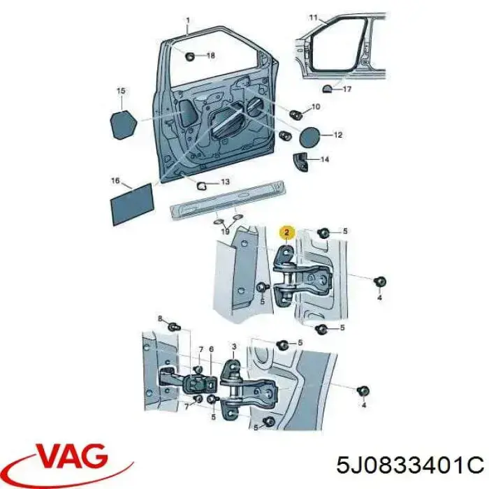 Zawias drzwi przednich lewych VAG 5J0833401C cena, od 33,43 USD