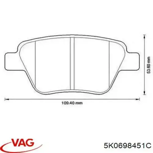 5K0698451C VAG okładziny (klocki do hamulców tarczowych tylne)