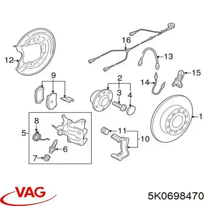 Zestaw naprawczy zacisku hamulcowego przedniego VAG 5K0698470 cena, od 13,94 USD