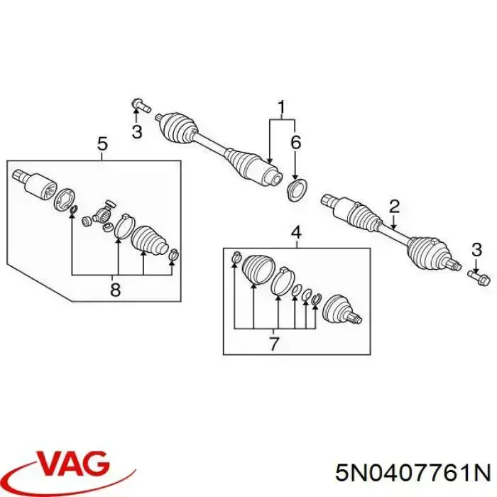 5N0407761N VAG Półoś napędowa przednia lewa