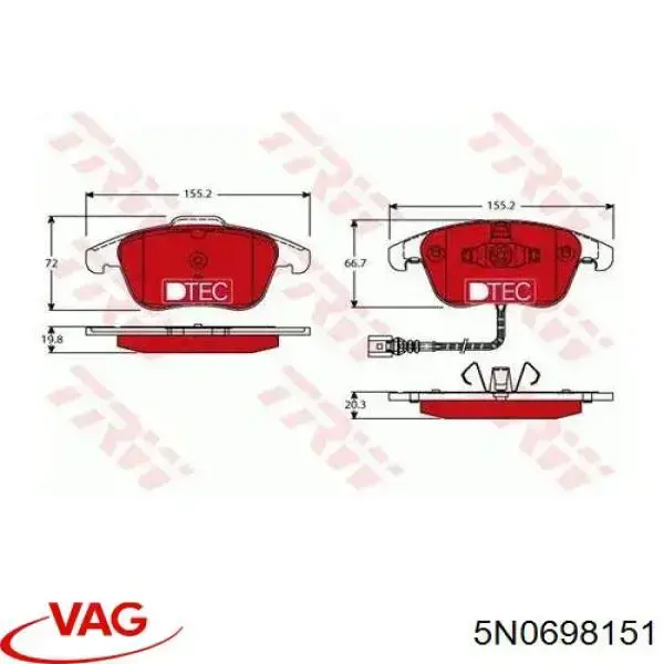 Klocki hamulcowe przednie tarczowe VAG 5N0698151 cena, od 33,56 USD