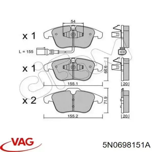 Klocki hamulcowe przednie tarczowe VAG 5N0698151A cena, od 29,61 USD