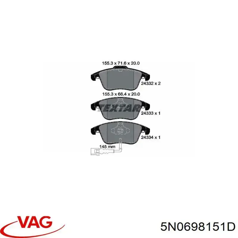 Klocki hamulcowe przednie tarczowe VAG 5N0698151D cena, od 33,56 USD