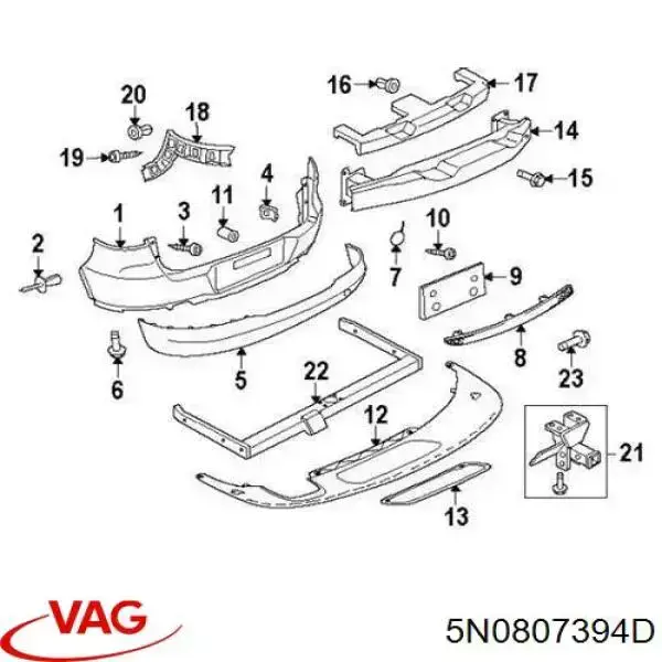Wspornik zderzaka tylnego prawy VAG 5N0807394D cena, od 18,43 USD