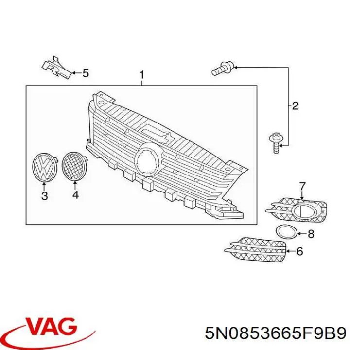 5N0853665F9B9 VAG Kratka zderzaka przedniego lewa