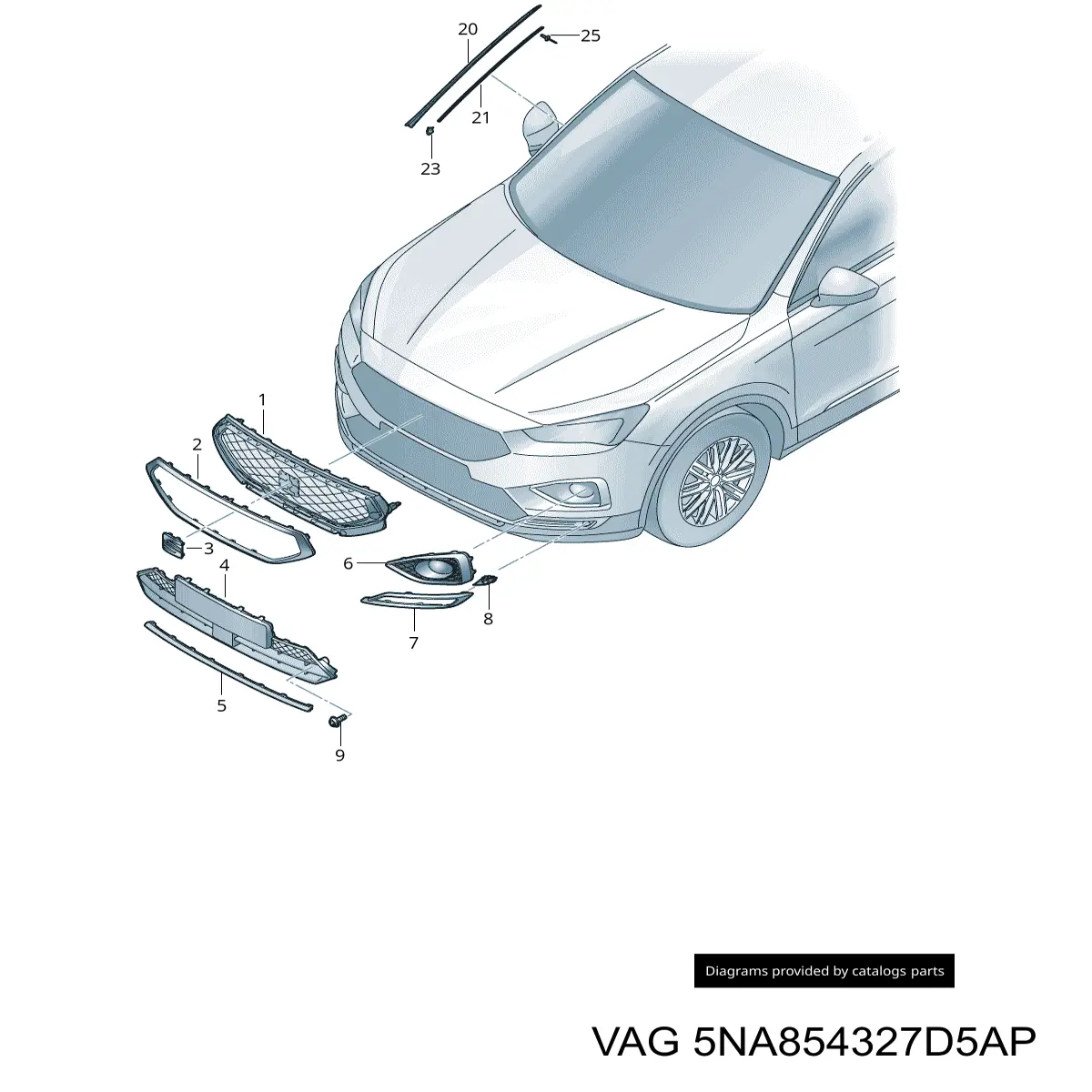 5NA854327C5AP VAG Listwa ochronna szyby przedniej lewa