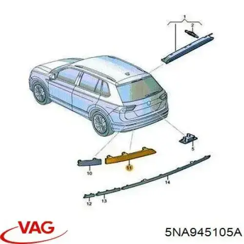 5NA945105 VAG Lampa odblaskowa zderzaka tylnego lewa