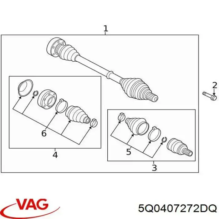 Do koszyka 5Q0407272DQ VAG Półoś napędowa przednia prawa