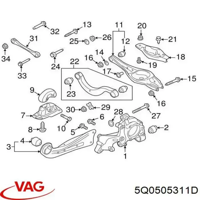 Wahacz zawieszenia tylnego dolny lewy/prawy VAG 5Q0505311D cena, od 57,01 USD
