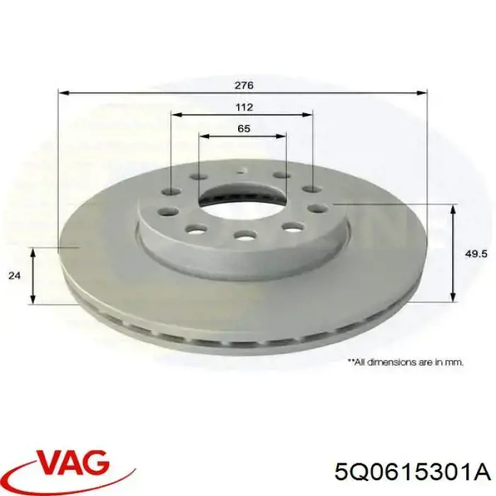 5Q0615301A VAG Tarcza hamulcowa przednia