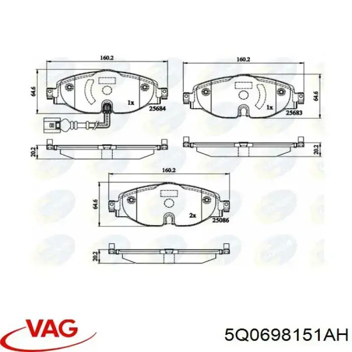 Klocki hamulcowe przednie tarczowe VAG 5Q0698151AH cena, od 30,11 USD