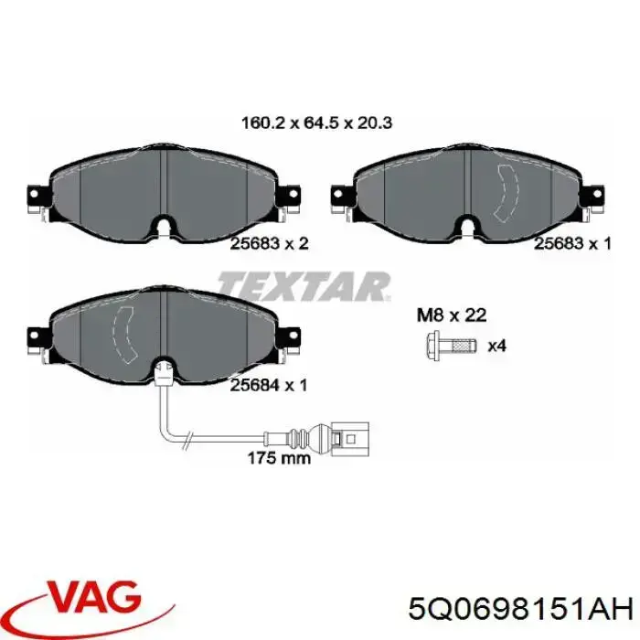 Do koszyka 5Q0698151AH VAG Klocki hamulcowe przednie tarczowe