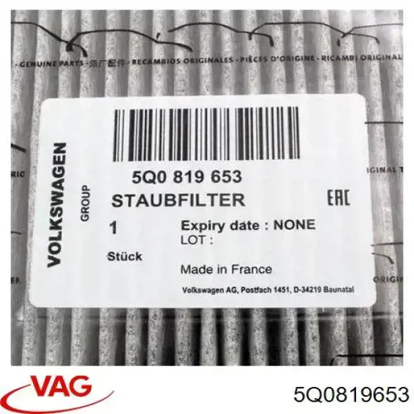 Filtr kabiny VAG 5Q0819653