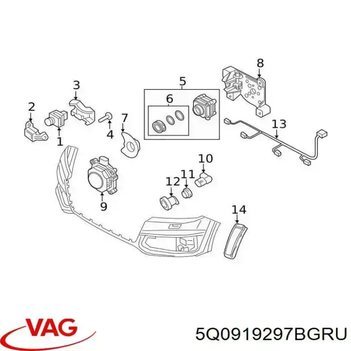 5Q0919297BGRU VAG czujnik parkowania przedni/tylny boczny