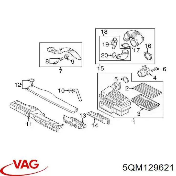 Króciec powietrza, wlot filtra powietrznego VAG 5QM129621 cena, od 54,93 USD