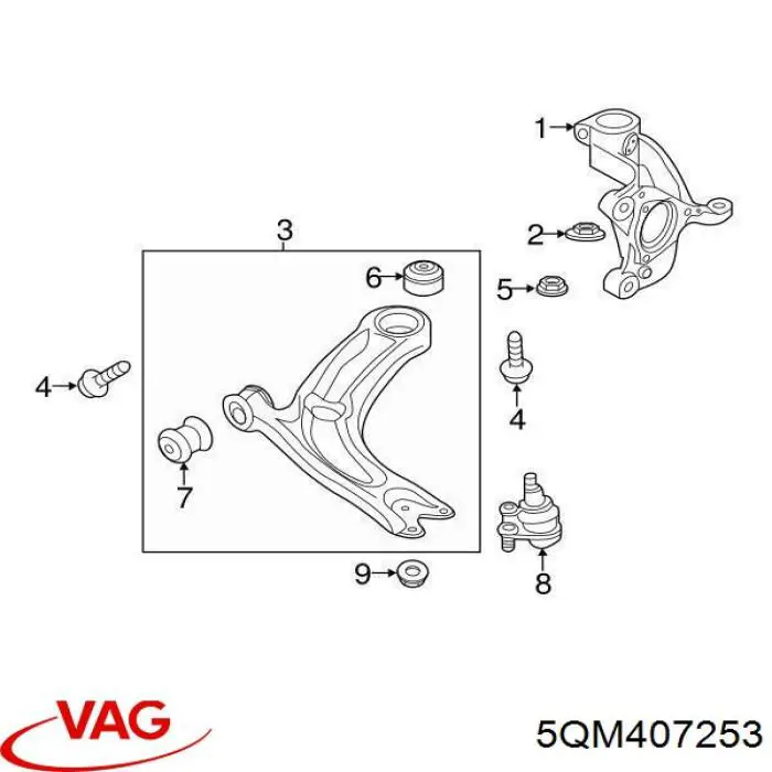 Czop (zwrotnica) przedni lewy VAG 5QM407253 cena, od 221,33 USD