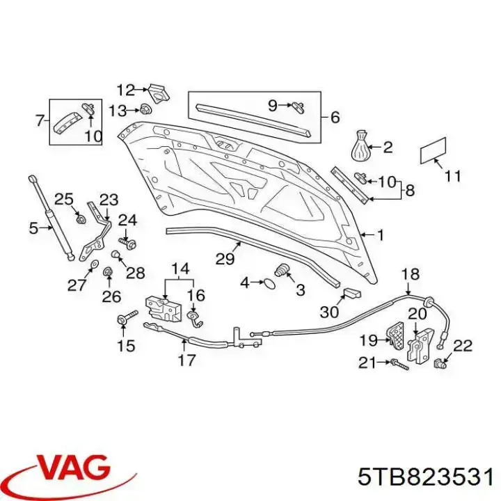 5TB823531 VAG Linka otwierania maski przednia