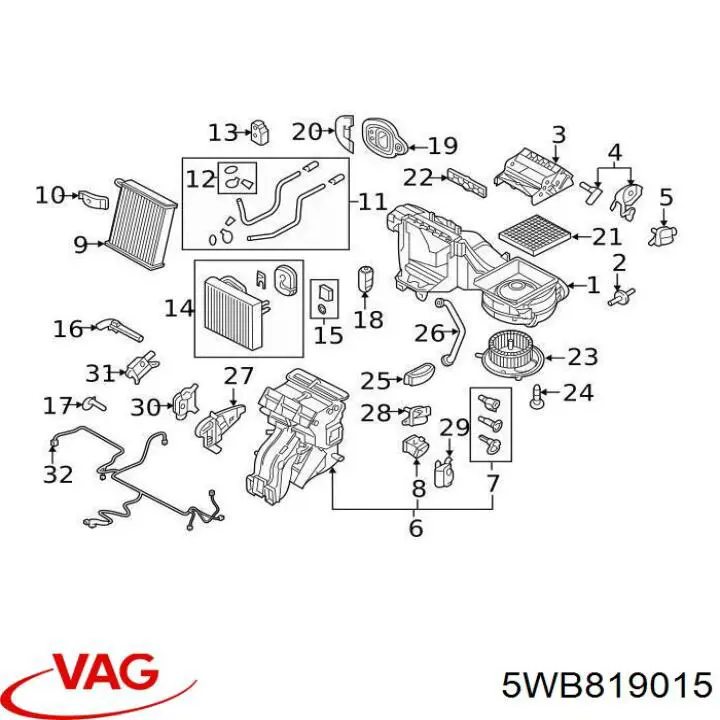 5WB819015 VAG silniczek wentylatora nagrzewnicy (ogrzewacza wnętrza)