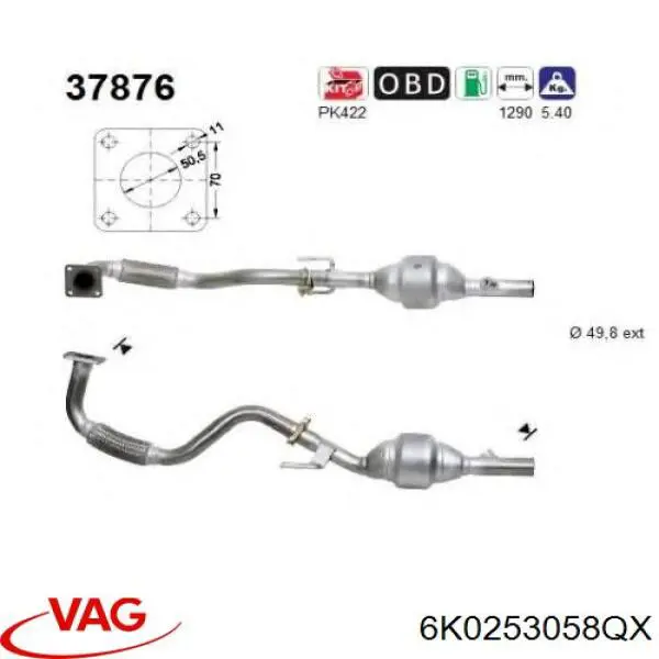 6K0253058QX VAG Konwerter-katalizator