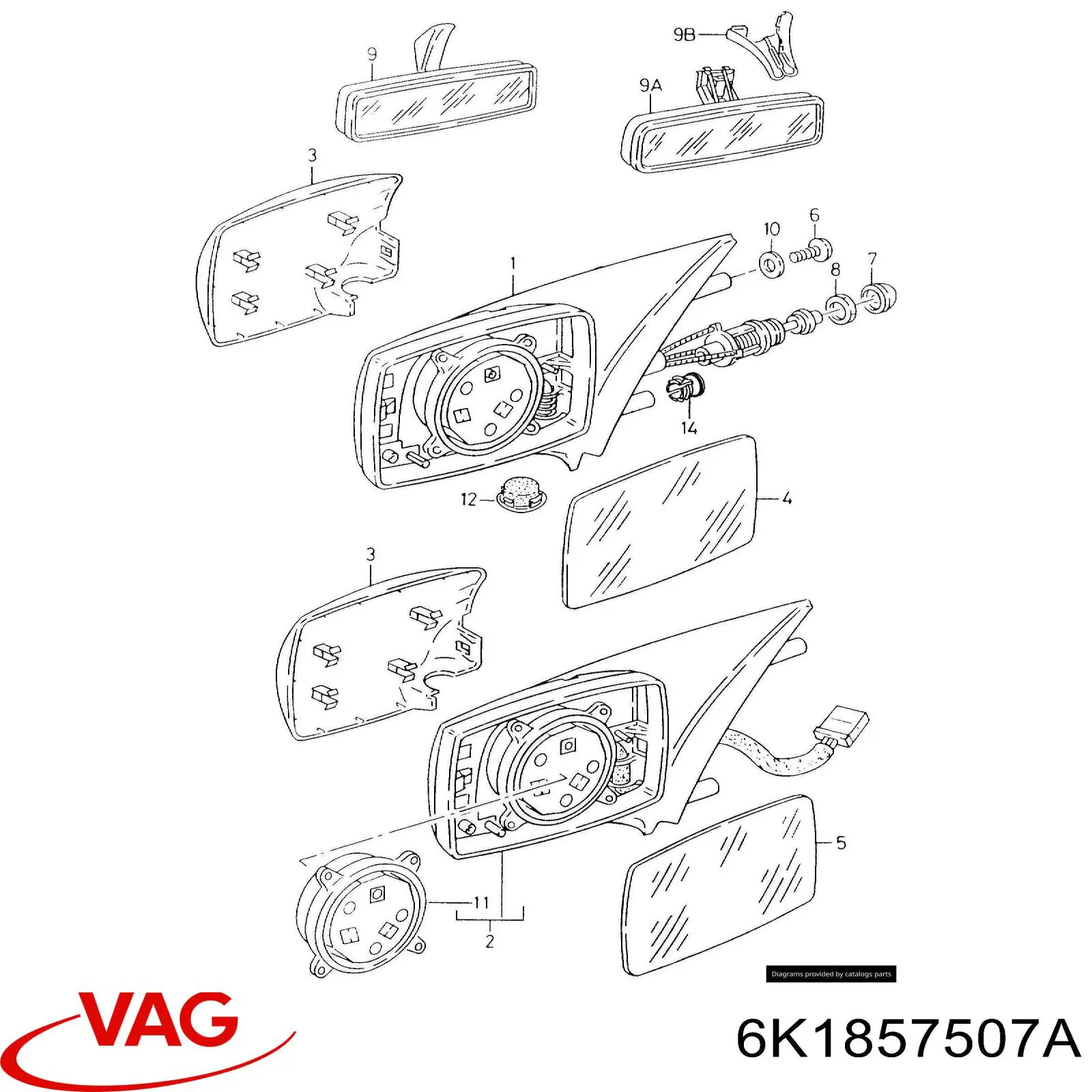 6K1857507A VAG Wkład lusterka wstecznego lewego