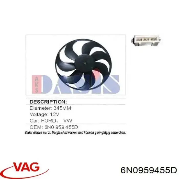 Do koszyka 6N0959455D VAG Wentylator elektryczny układu chłodzenia kompletny (silnik+wirnik)