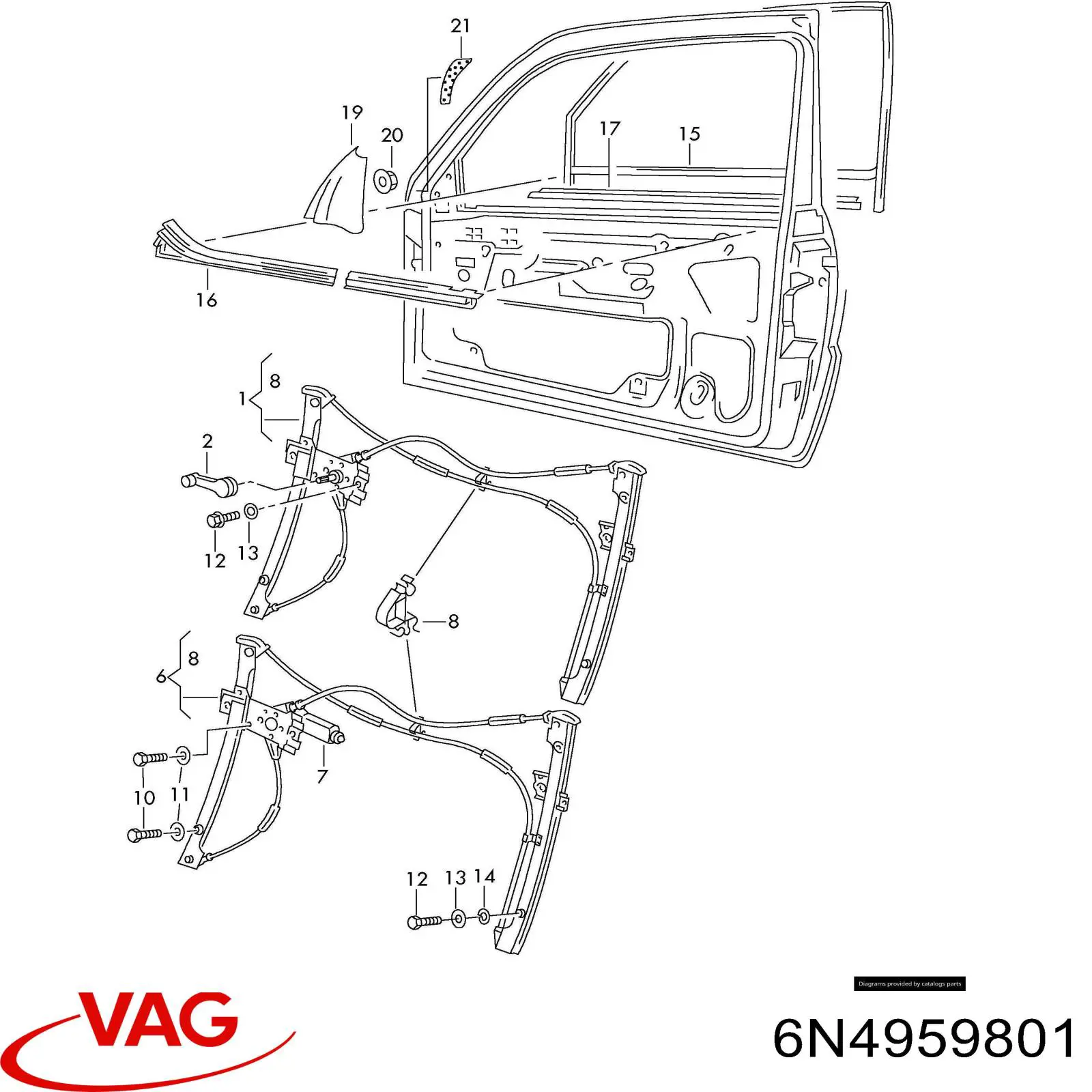 Silniczek podnośnika szyby drzwi przednich prawych VAG 6N4959801B cena, od 81,11 USD