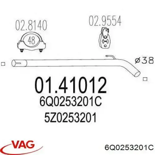 Do koszyka 6Q0253201C VAG Tłumik, środkowa część