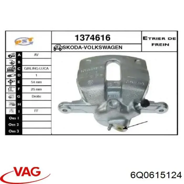 Zacisk hamulcowy przedni prawy VAG 6Q0615124 cena, od 54,48 USD