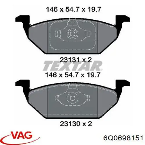 Do koszyka 6Q0698151 VAG Klocki hamulcowe przednie tarczowe