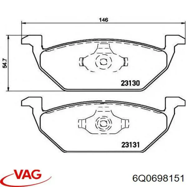 Klocki hamulcowe przednie tarczowe VAG 6Q0698151 cena, od 43,90 USD