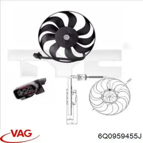 Wentylator elektryczny układu chłodzenia kompletny (silnik+wirnik) VAG 6Q0959455J cena, od 68,21 USD