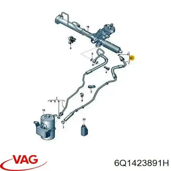 Przewód hydraulicznego układu wspomagania niskiego ciśnienia, od maglownicy (mechanizmu) do zbiornika Volkswagen Polo 4 (9N)