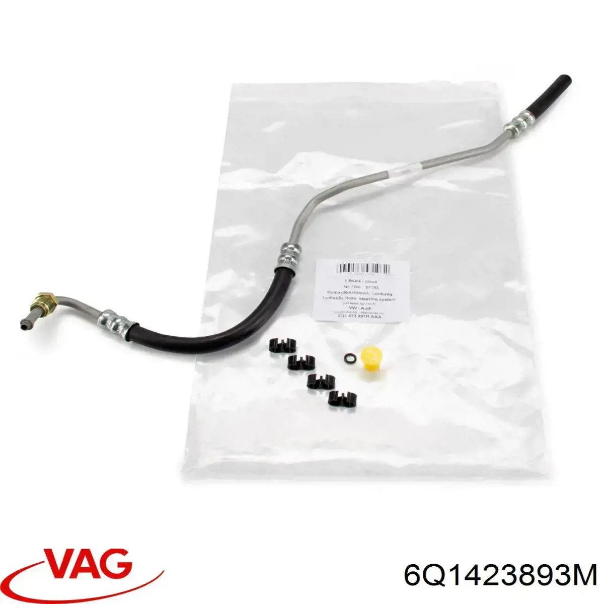 Przewód hydraulicznego układu wspomagania wysokiego ciśnienia, od pompy do maglownicy (mechanizmu) 6Q1423893M VAG