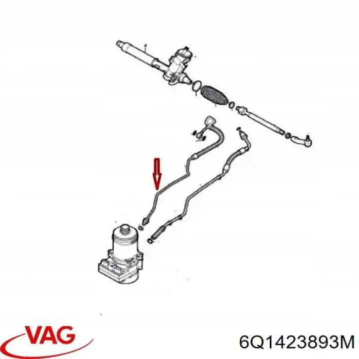 6Q1423893M VAG Przewód hydraulicznego układu wspomagania wysokiego ciśnienia, od pompy do maglownicy (mechanizmu)