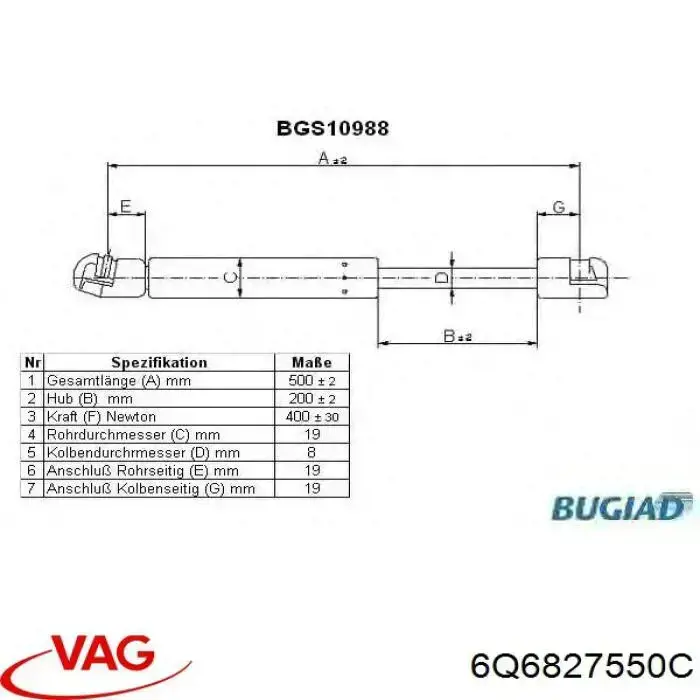 6Q6827550C VAG Amortyzator klapy bagażnika (3/5 drzwi-tylnych)