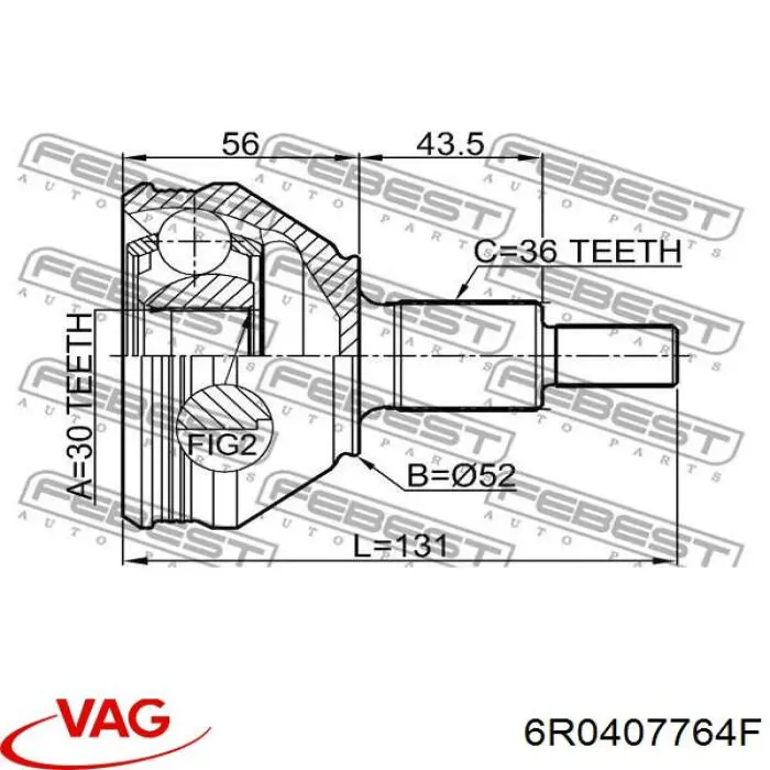 Półoś napędowa przednia prawa VAG 6R0407764F cena, od 98,45 USD