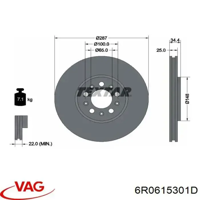 Do koszyka 6R0615301D VAG Tarcza hamulcowa przednia