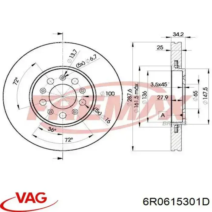 Tarcza hamulcowa przednia 6R0615301D VAG