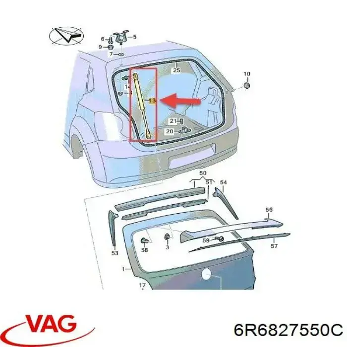 6R6827550C VAG Amortyzator klapy bagażnika (3/5 drzwi-tylnych)