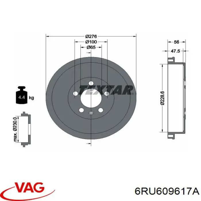 Bęben hamulcowy tylny VAG 6RU609617A cena, od 48,95 USD