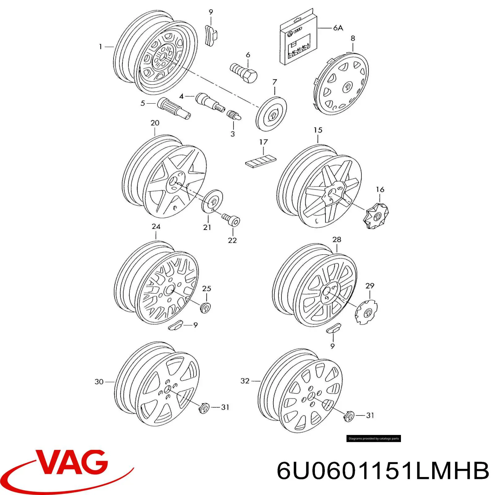 Kołpak do obręczy koła VAG 6U0601151LMHB cena, od 12,42 USD