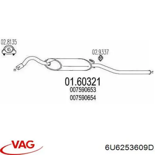 Do koszyka Tłumik, tylna część Skoda Felicia I 791, 6U1