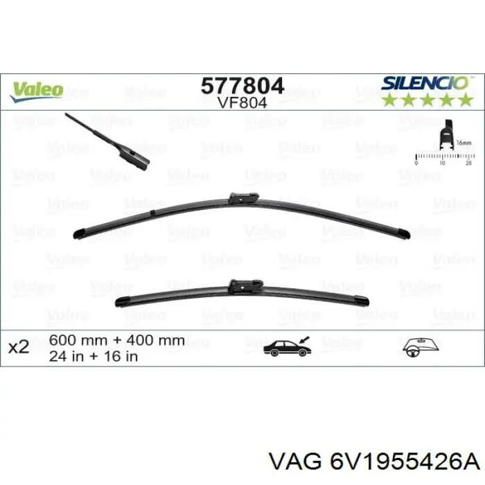 Pióro wycieraczki szyby przedniej, zestaw (2 szt.) VAG 6V1955426A cena, od 39,34 USD